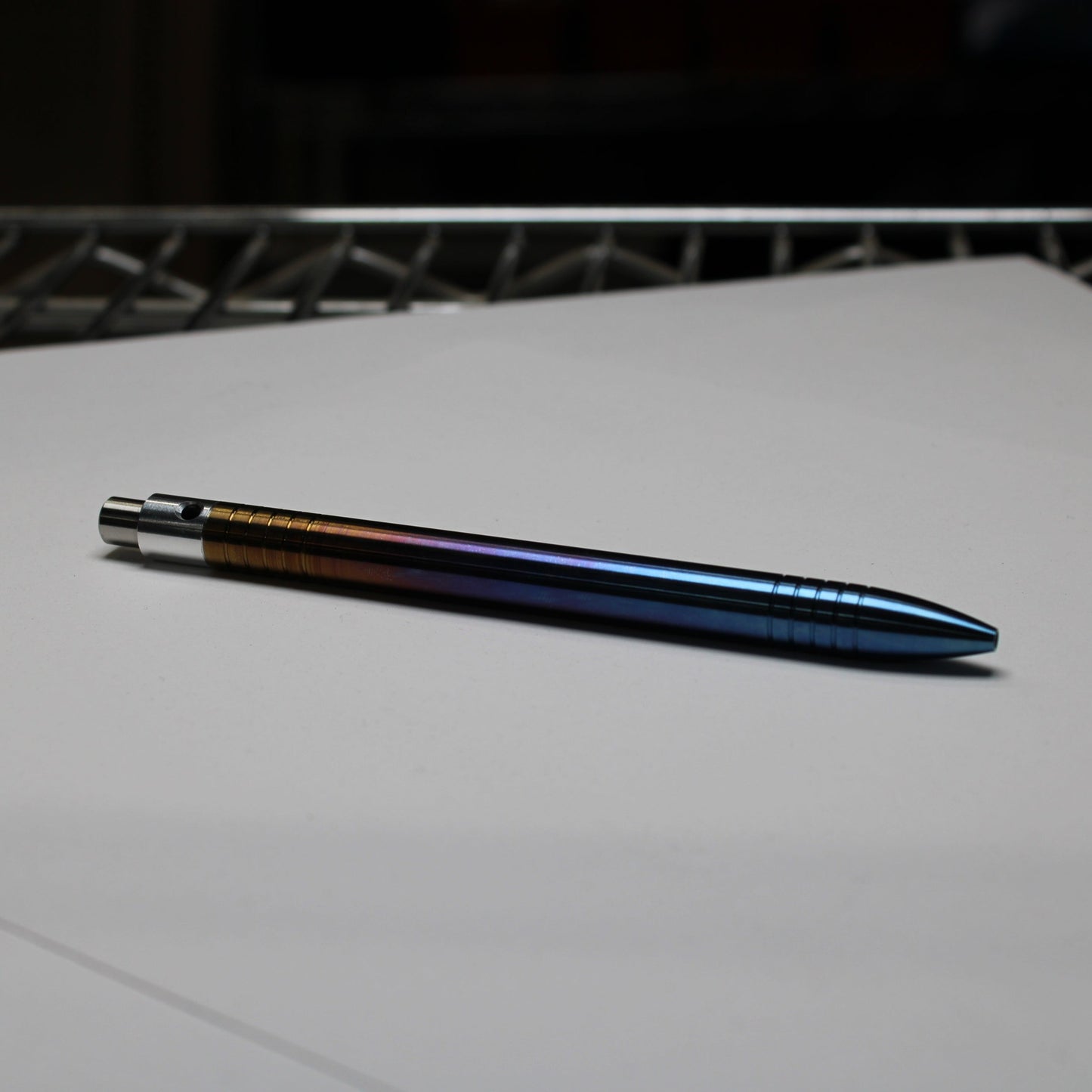 40 Clipless Click Pen x KVR Finishing - 6Al-4V Titanium - 6061 Aluminum Mechanism - Round Nose - Grip Lines - Pentel EnerGel