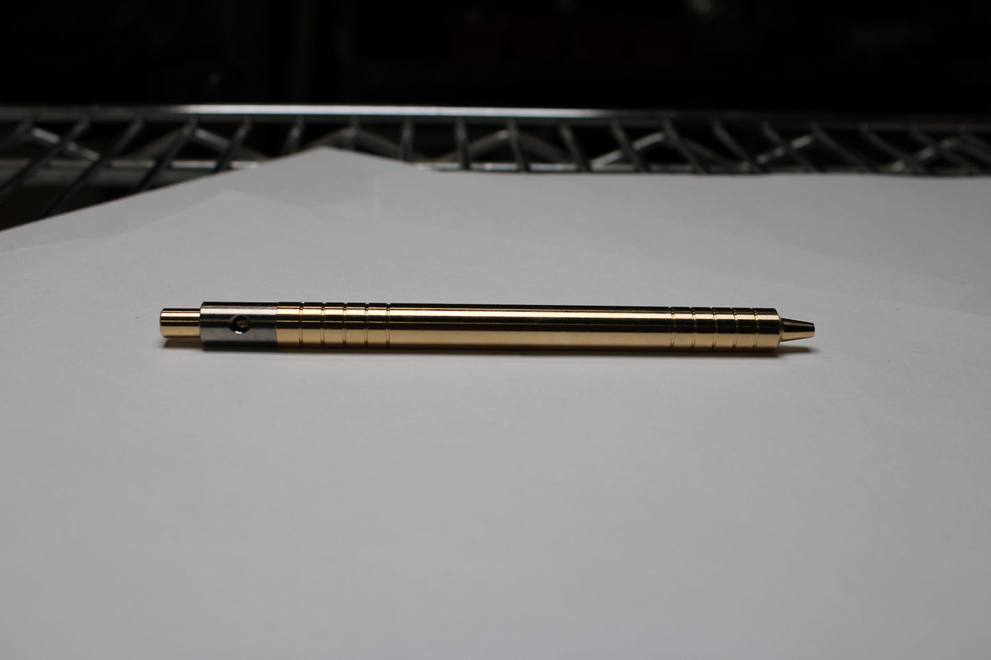 36 Click Clipped Pen - 6Al-4V Titanium Mechanism - 464 Brass Button and Body - Step Nose - Grip Lines - Pentel EnerGel