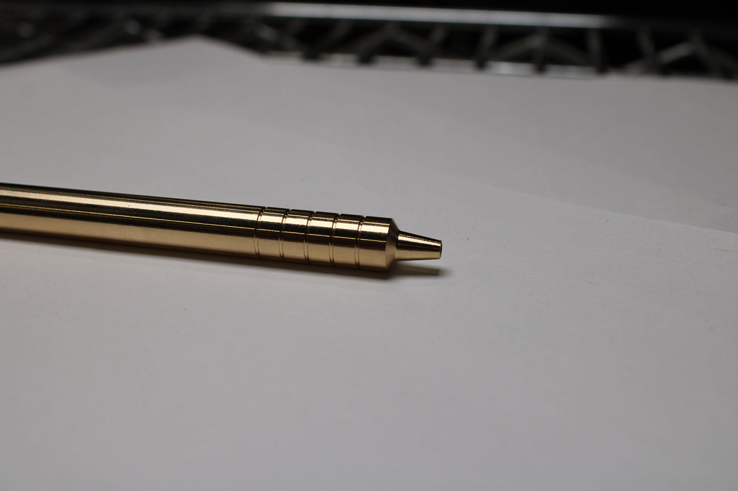 36 Click Clipped Pen - 6Al-4V Titanium Mechanism - 464 Brass Button and Body - Step Nose - Grip Lines - Pentel EnerGel