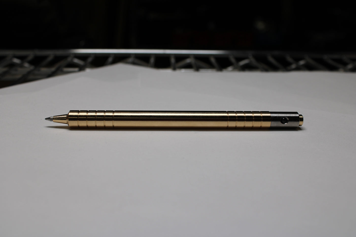 36 Click Clipped Pen - 6Al-4V Titanium Mechanism - 464 Brass Button and Body - Step Nose - Grip Lines - Pentel EnerGel