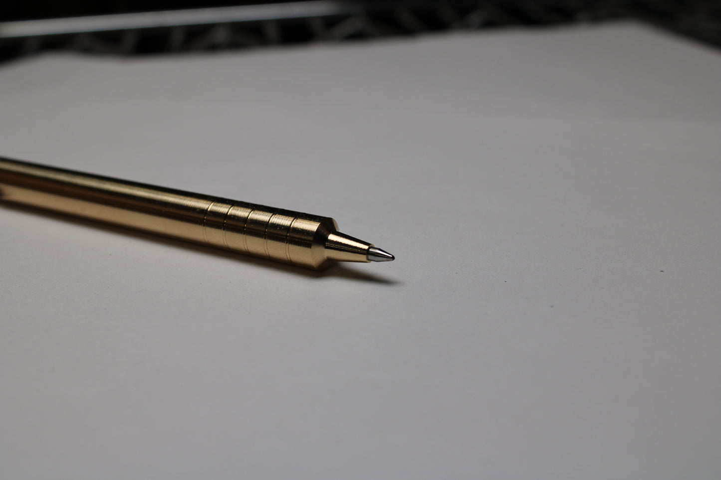 36 Click Clipped Pen - 6Al-4V Titanium Mechanism - 464 Brass Button and Body - Step Nose - Grip Lines - Pentel EnerGel