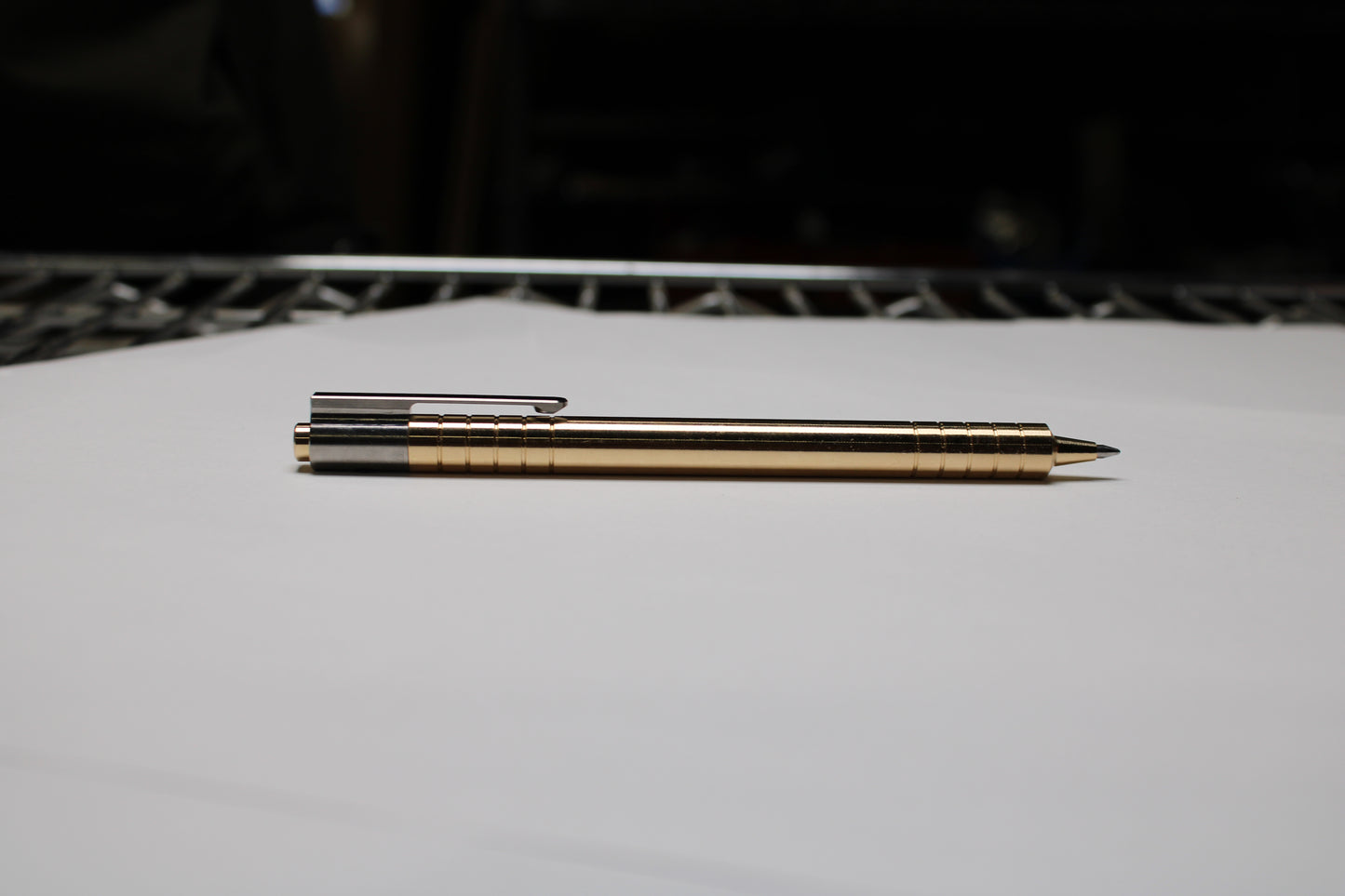 36 Click Clipped Pen - 6Al-4V Titanium Mechanism - 464 Brass Button and Body - Step Nose - Grip Lines - Pentel EnerGel