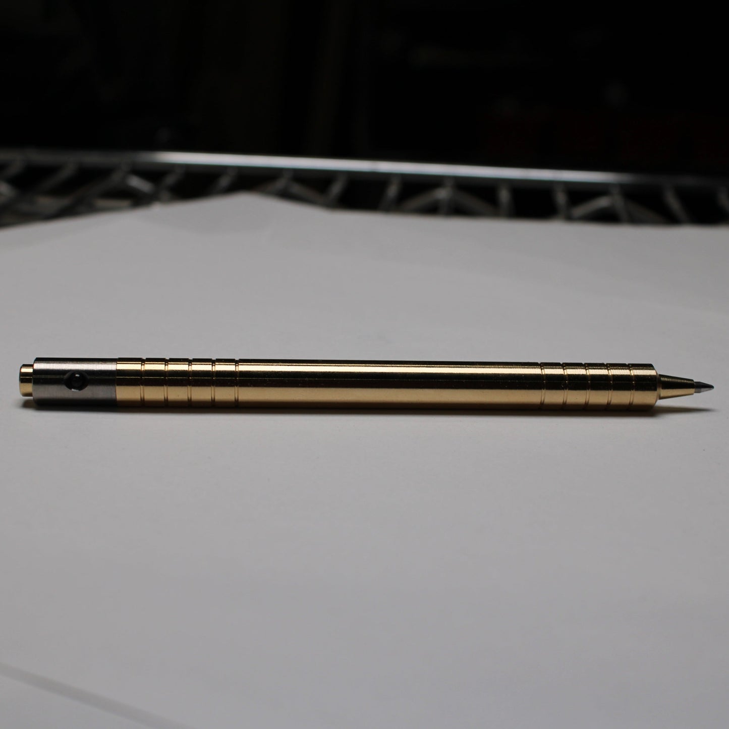 36 Click Clipped Pen - 6Al-4V Titanium Mechanism - 464 Brass Button and Body - Step Nose - Grip Lines - Pentel EnerGel