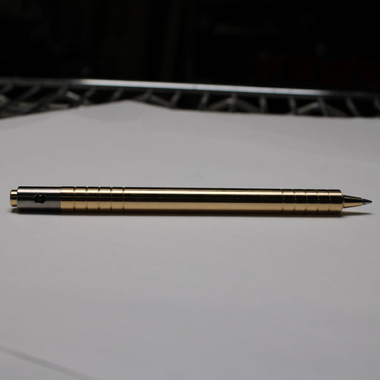 36 Click Clipped Pen - 6Al-4V Titanium Mechanism - 464 Brass Button and Body - Step Nose - Grip Lines - Pentel EnerGel