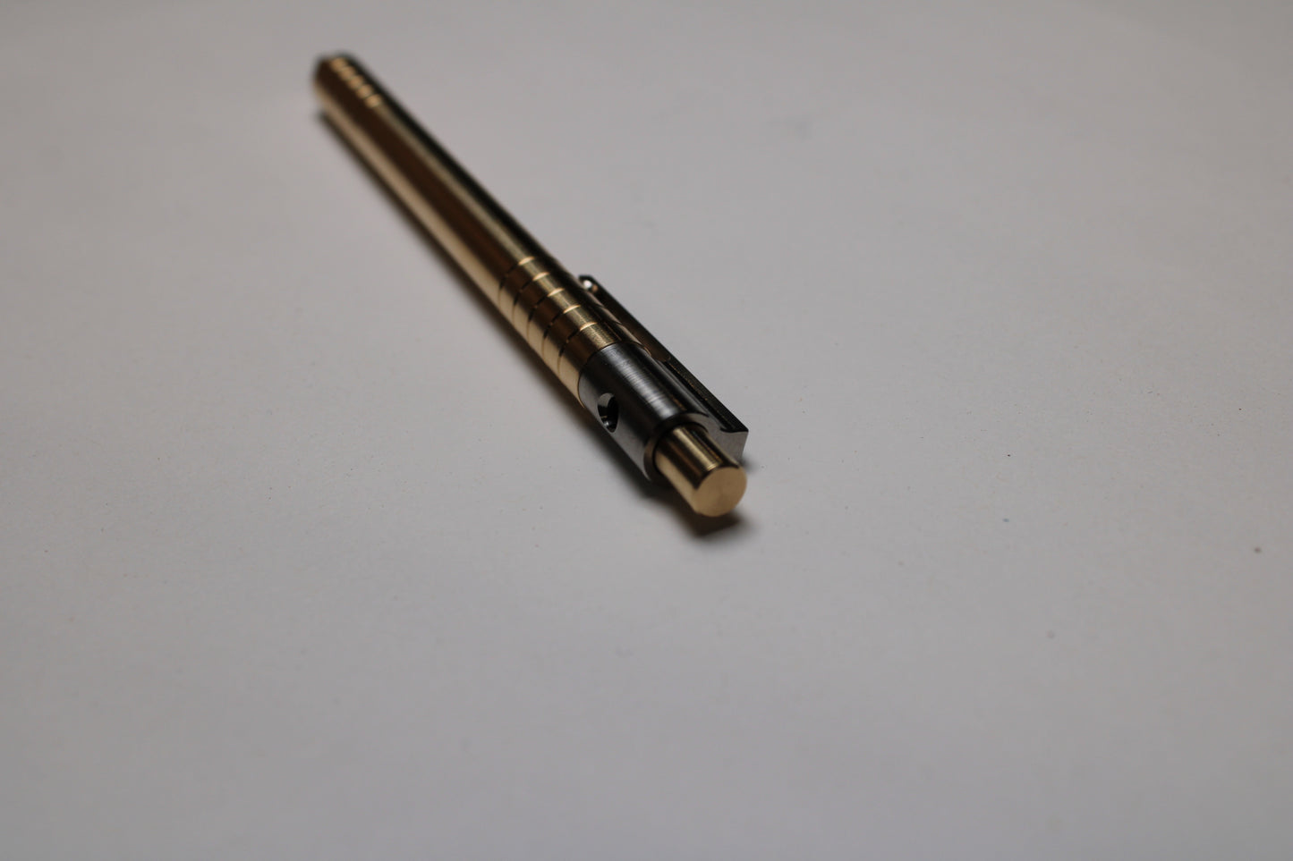 36 Click Clipped Pen - 6Al-4V Titanium Mechanism - 464 Brass Button and Body - Step Nose - Grip Lines - Pentel EnerGel