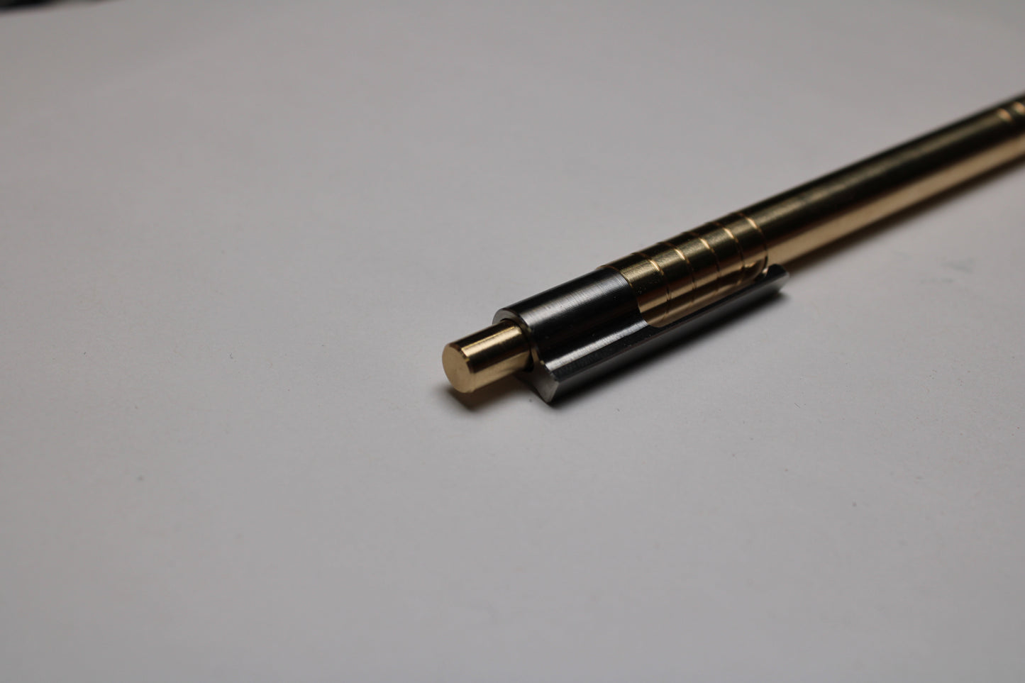 36 Click Clipped Pen - 6Al-4V Titanium Mechanism - 464 Brass Button and Body - Step Nose - Grip Lines - Pentel EnerGel